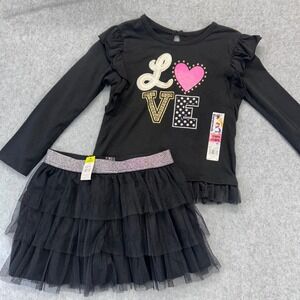 LOVE Graphic Girls Black Garanimals Tee Danskin Tutu Skirt Set Glitter Ruffle 5T